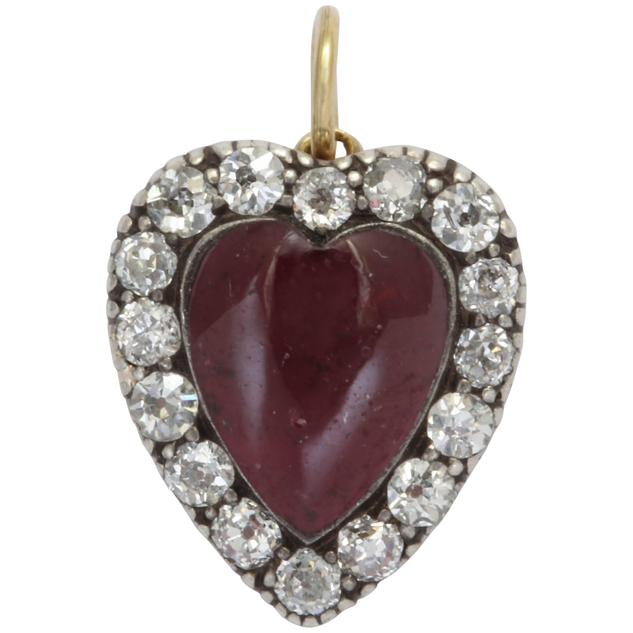 Garnet and Diamond Victorian Heart Pendant