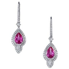 Pear Pink Sapphire Diamond Drop Earrings
