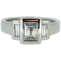 Pre-Owned Three-Stone 0.96 Carat Baguette Cut Diamond Ring in Platinum