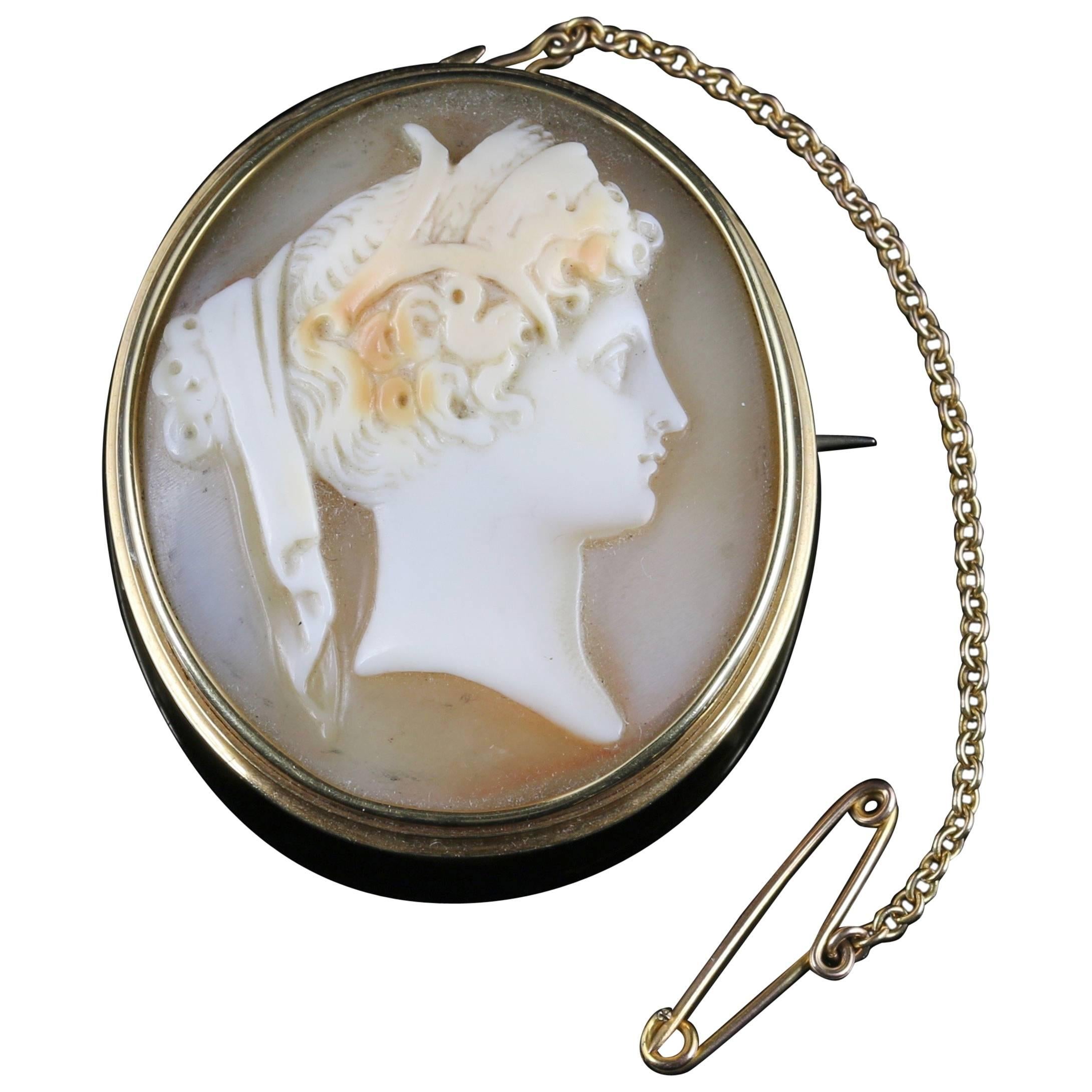 Antique Victorian Cameo Gold Brooch, circa 1860 For Sale