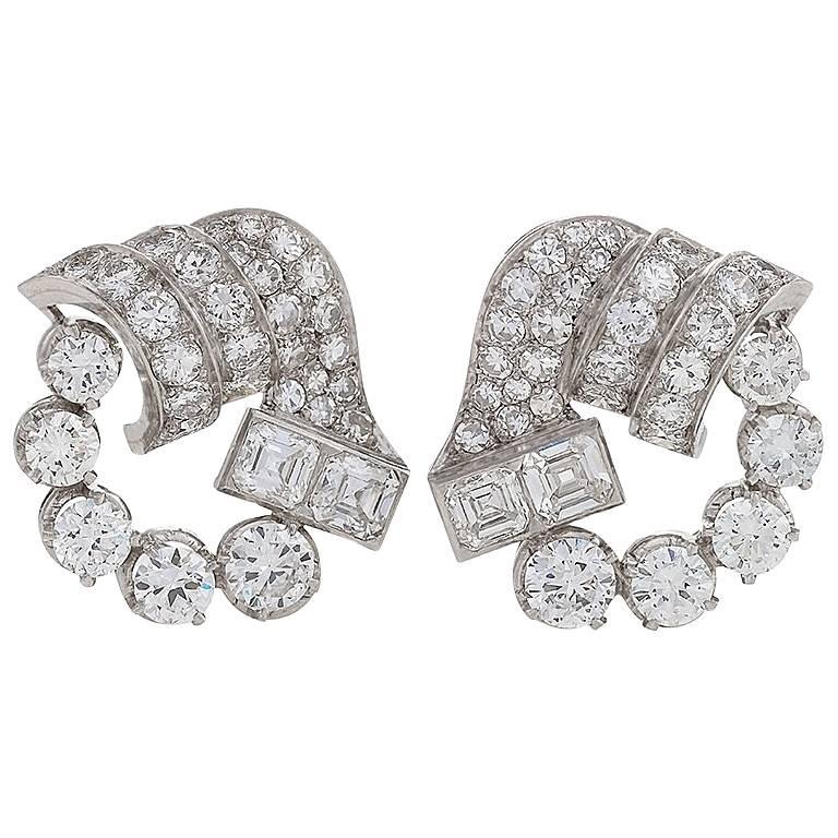 1950s Diamond and Platinum Earrings For Sale