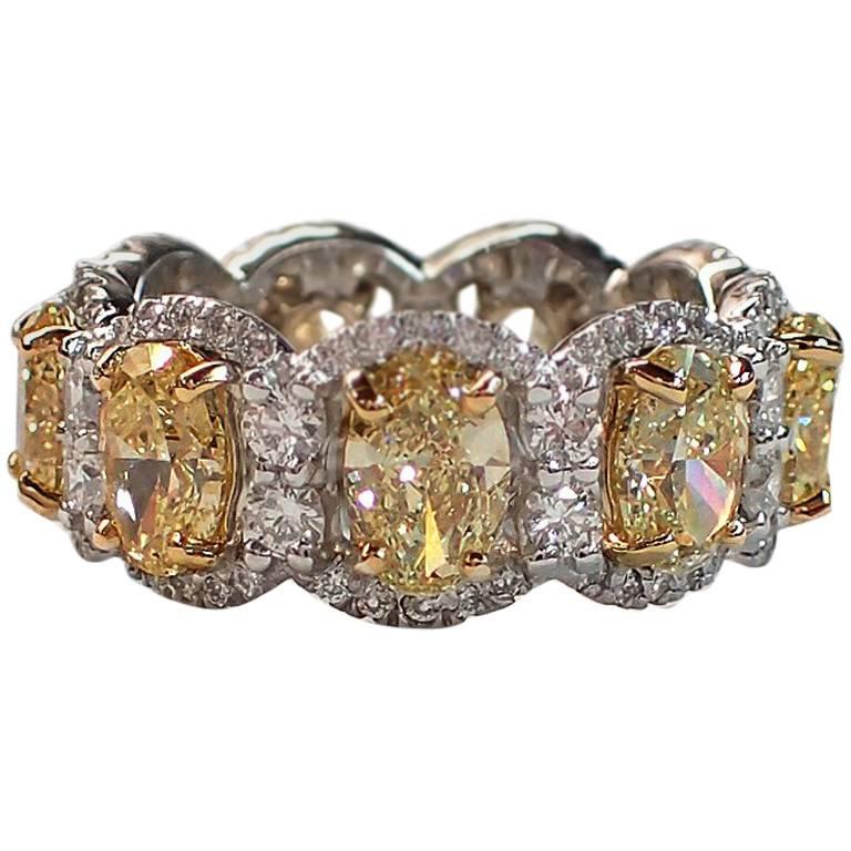 Fancy Yellow Oval and white Diamond Eternity Band For Sale at 1stdibs