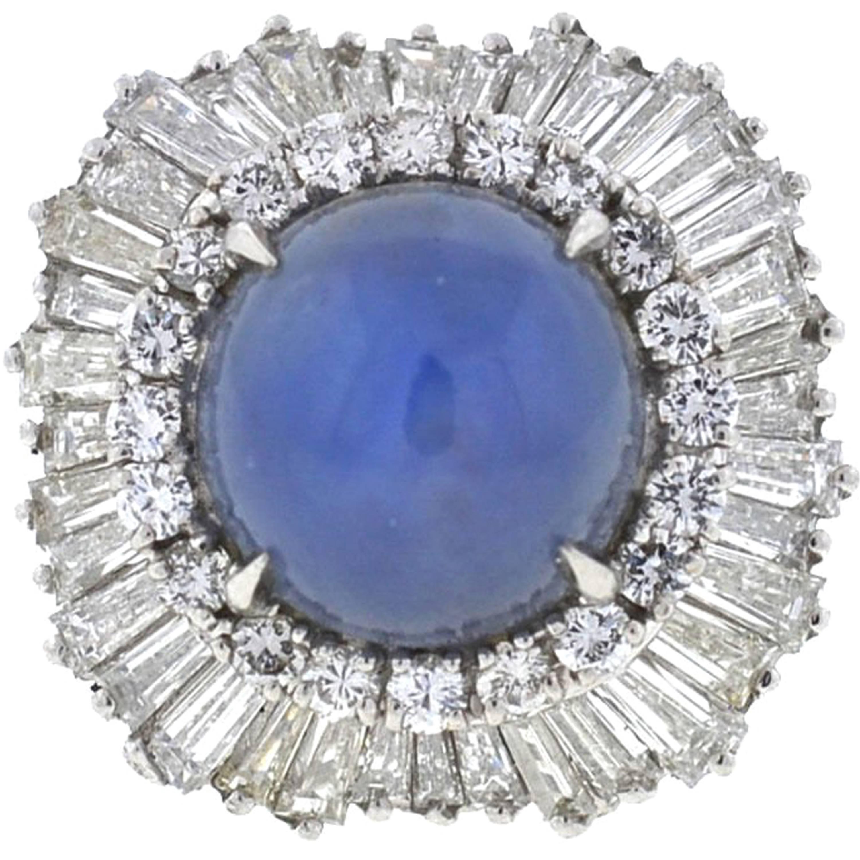 Platinum Vintage Star Sapphire Diamond Ladies Ring