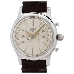 Montre-bracelet chronographe Heuer Pre Carrera manuelle en acier inoxydable, vers les années 1950