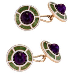 Art Deco Amethyst, Gold and Enamel Cufflinks