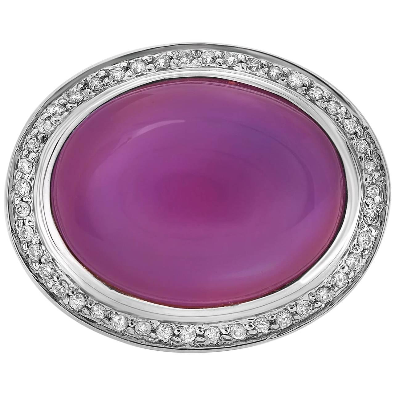 Cabochon Amethyst Diamond Ring in White Gold For Sale