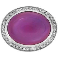 Cabochon Amethyst Diamond Ring in White Gold