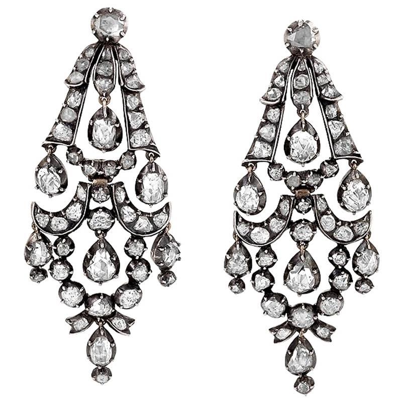 Antique English Diamond Silver and Gold Earrings at 1stDibs