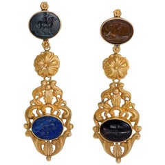 English Regency Intaglio and Gold Pendant Earrings