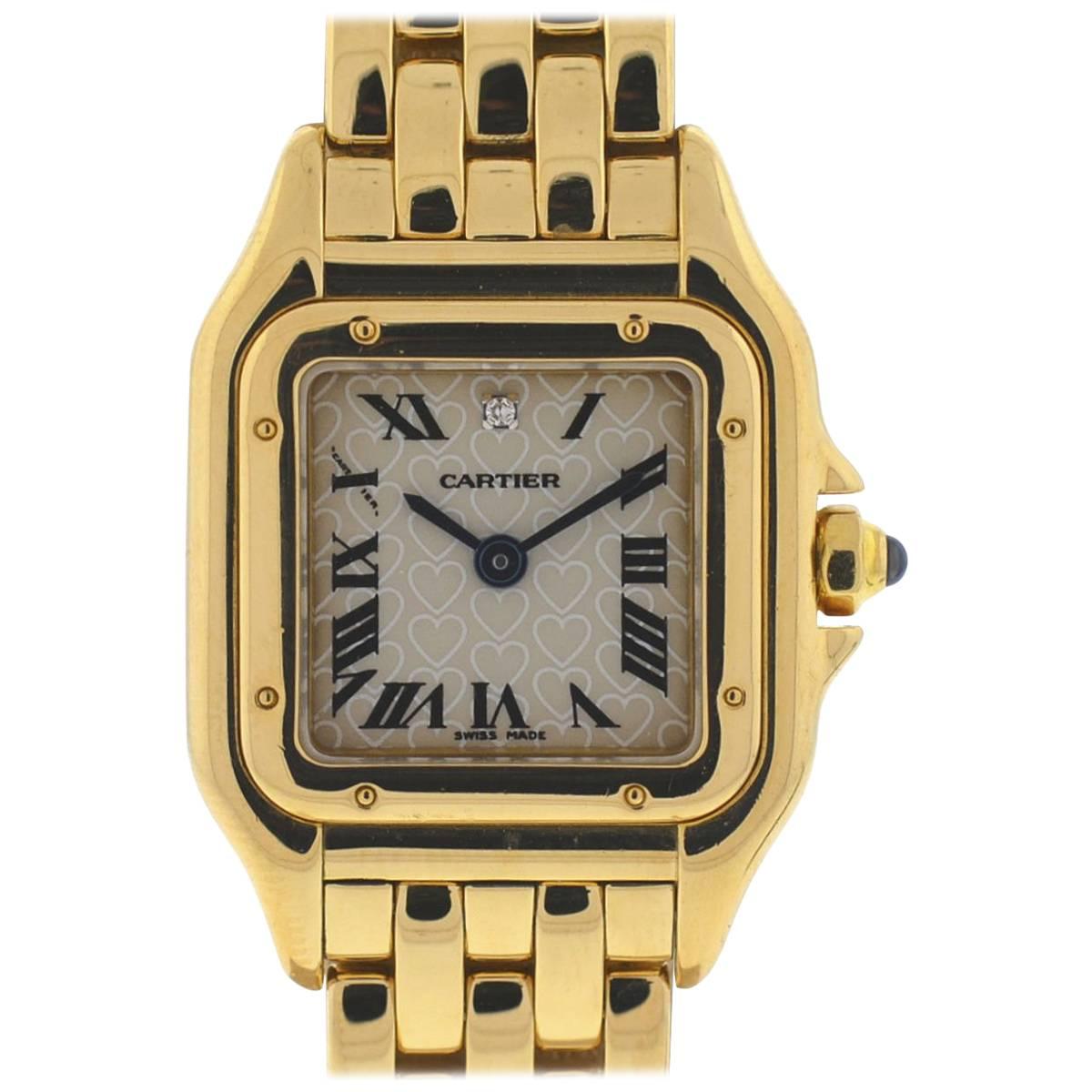 Cartier Ladies Yellow Gold Panthere Love Heart Dial Quartz Wristwatch
