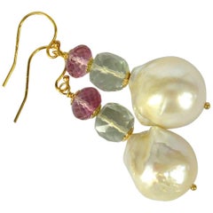 Decadent Jewels Baroque Pearl Green Amethyst Pink Topaz Gold Earrings