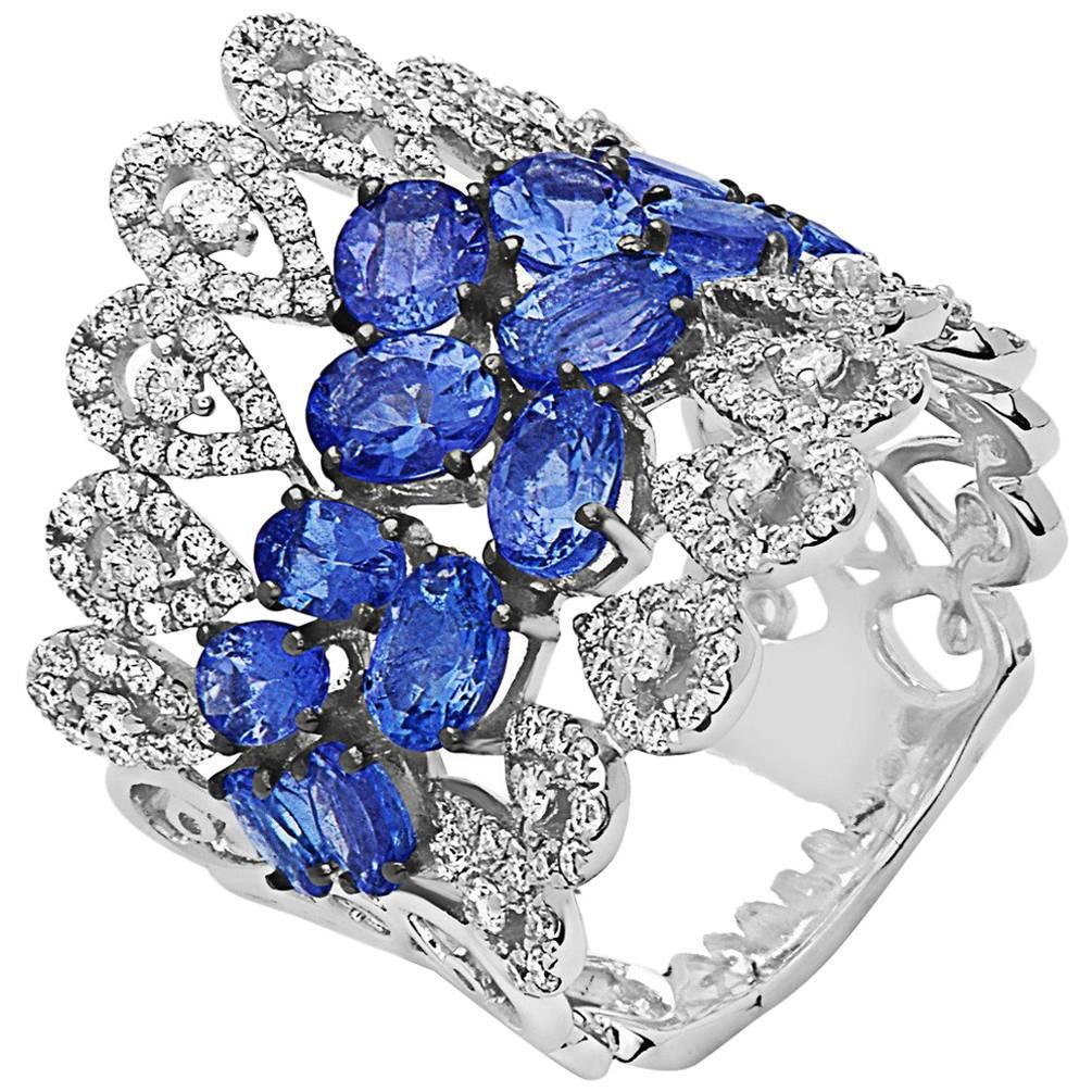 Emilio Jewelry Gorgeous Wide Tanzanite Diamond Ring