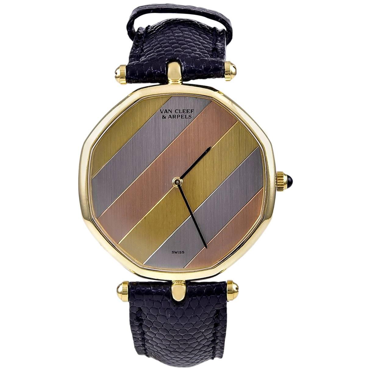 Van Cleef & Arpels Tricolor Gold Octagonal Quartz Wristwatch