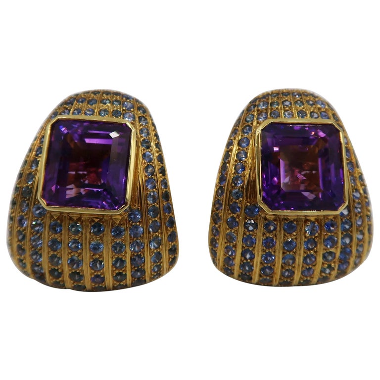 boon blue sapphire 20 carat amethyst yellow gold earrings boon blue sapphire 20 carat amethyst yellow gold earrings