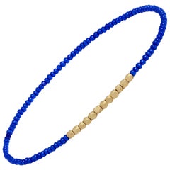 Vintage Electric Blue Beaded Bracelet with Yellow Gold by Allison Bryan