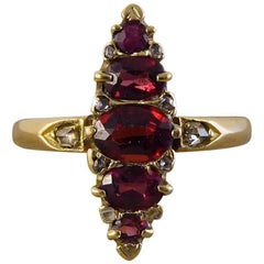 Diamond and Garnet Vintage Marquise Ring in 18 Carat Gold