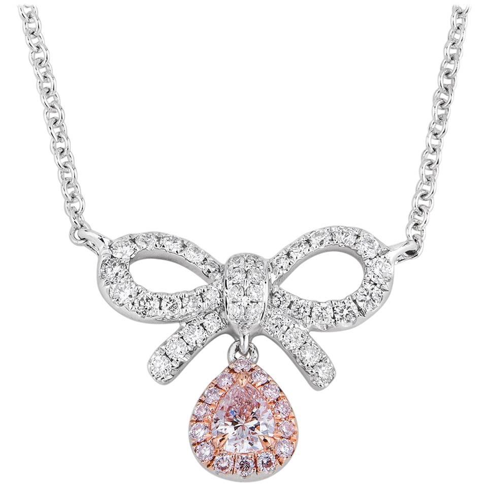 White Gold Bow Necklace with Fancy Pink Diamond