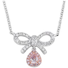 White Gold Bow Necklace with Fancy Pink Diamond