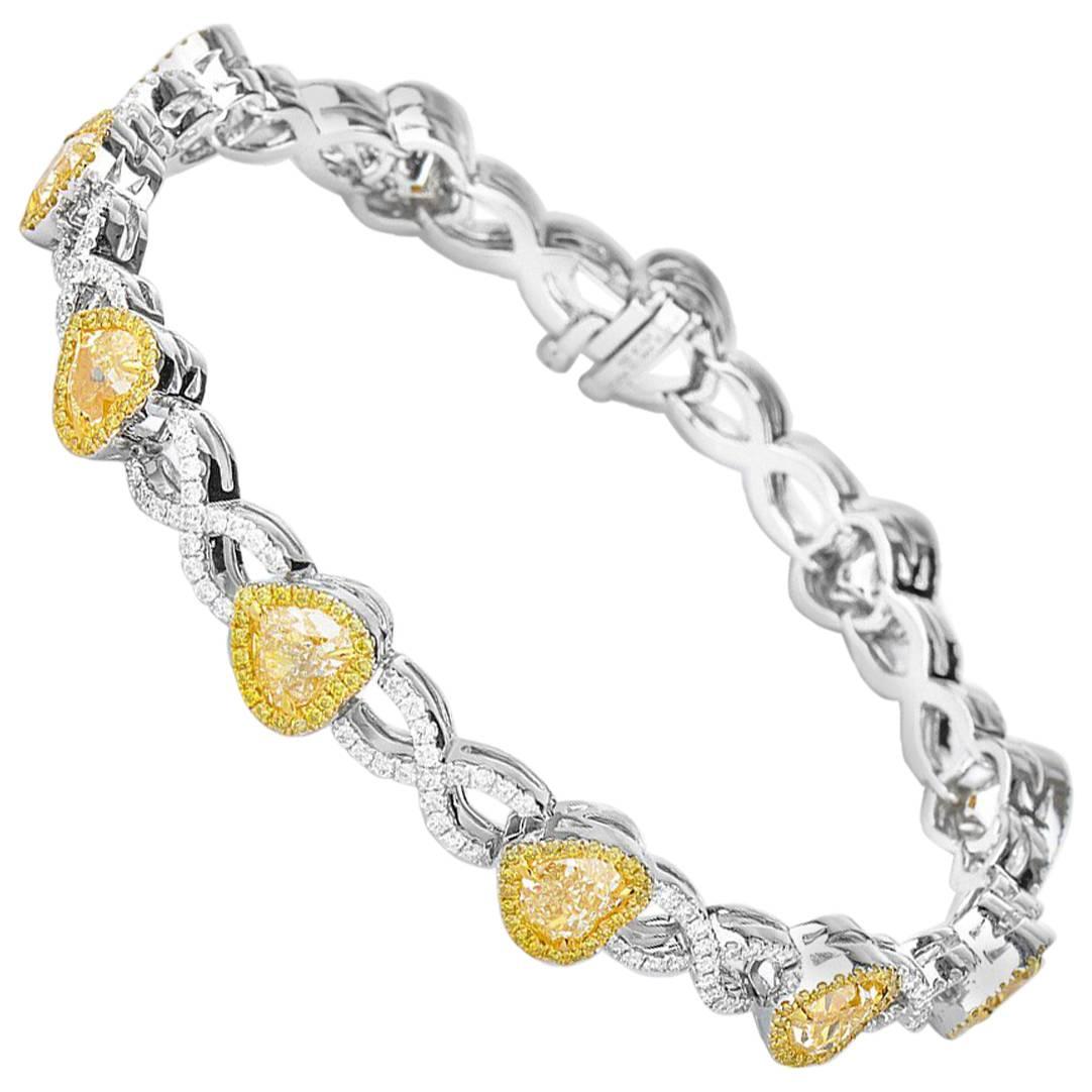White Gold Fancy Yellow Diamond Heart Bracelet
