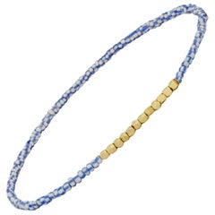 Allison Bryan Bracelet vintage en perles bleues et blanches avec or jaune