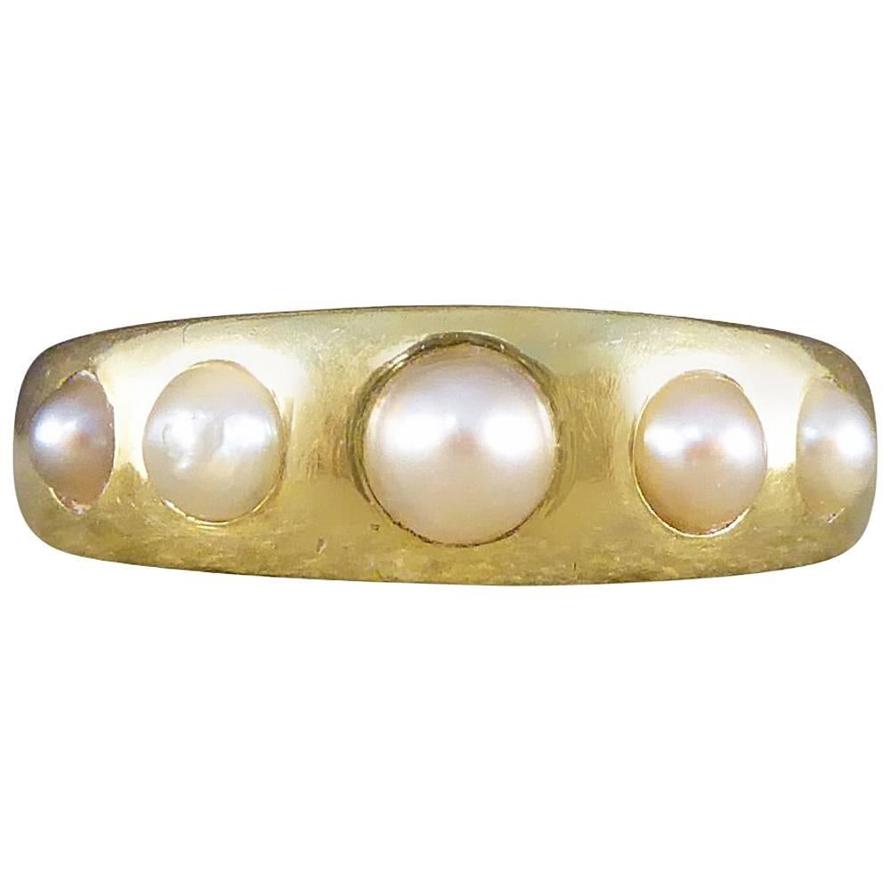 Pearl Five-Stone Antique Victorian Ring in 18 Carat Gold