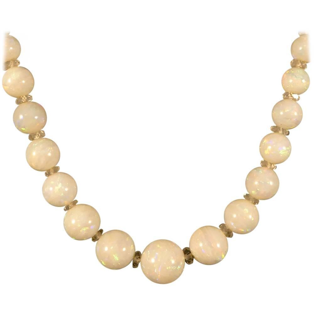 Edwardian Opal Beaded Necklace with 15 Carat Gold Clasp