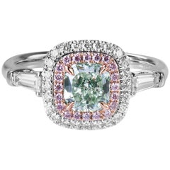 GIA New Fancy Yellow Green and Pink Diamond Ring