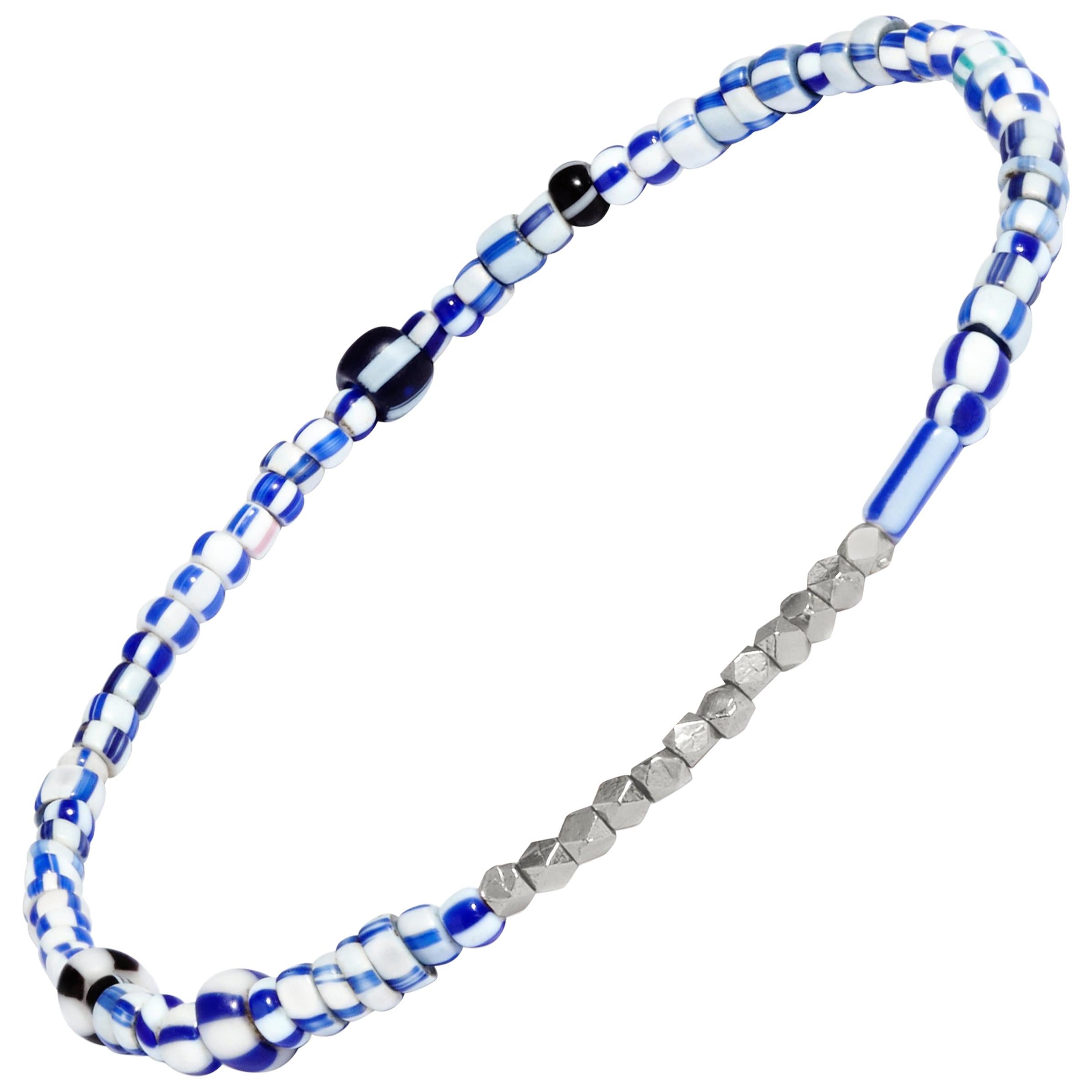 Vintage Blue Mixed Beaded Bracelet with White Gold by Allison Bryan