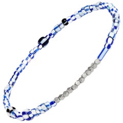 Vintage Blue Mixed Beaded Bracelet with White Gold by Allison Bryan