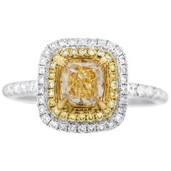 GIA Cushion Cut Fancy Yellow Diamond Ring