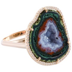 Karolin Rose Gold White Diamond Agate Geode Cocktail Ring