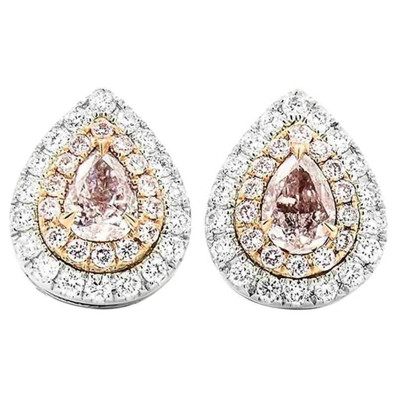 Fancy Pink Diamond with White Diamonds Stud Earrings
