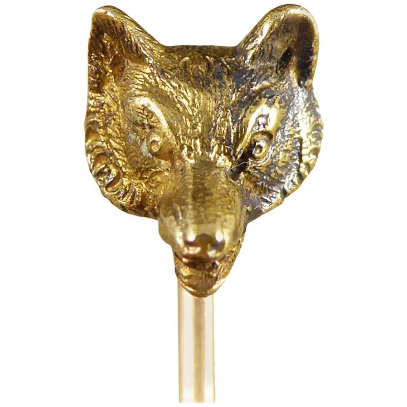 Edwardian Antique Fox Head Yellow Gold Pin