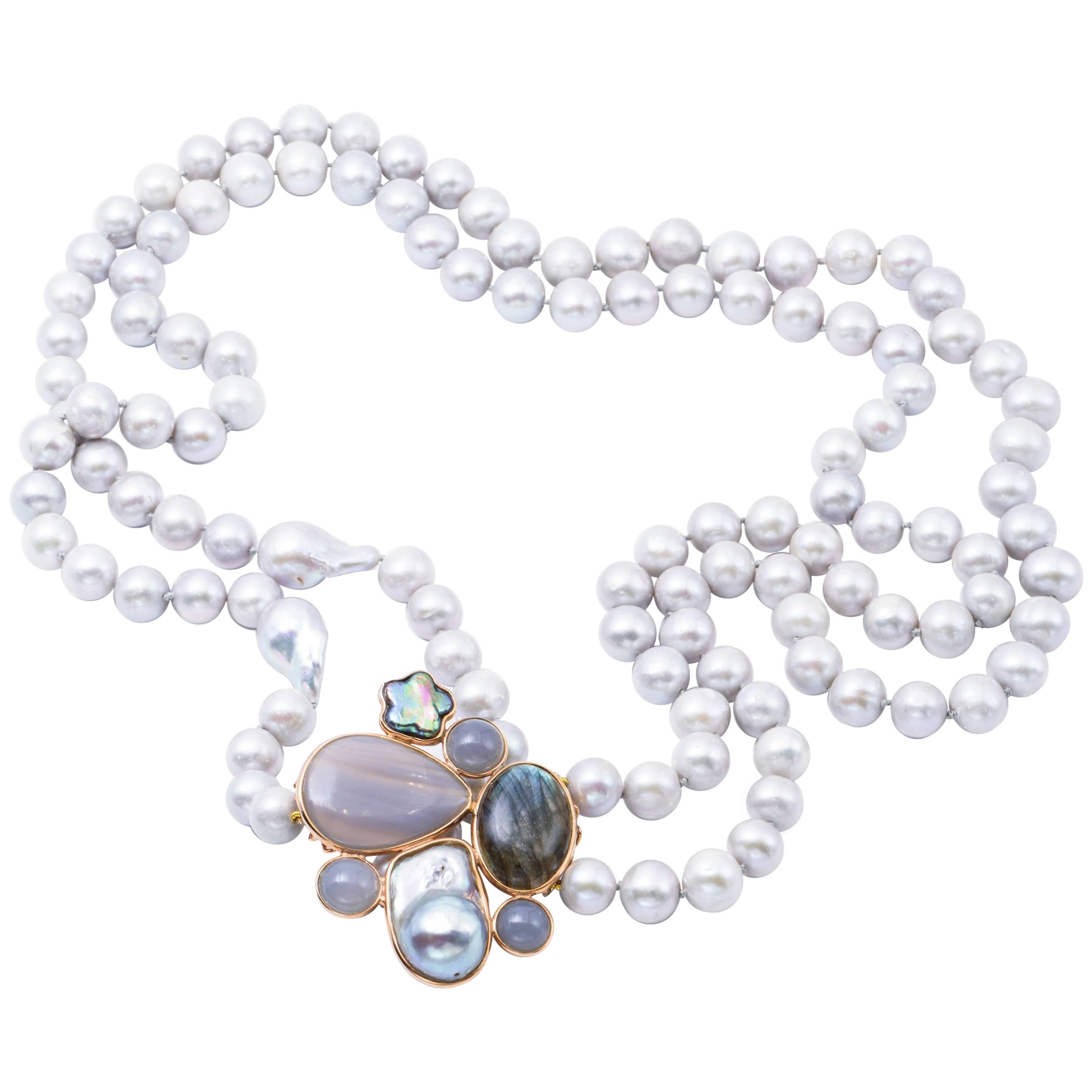 Fresh Water and Agate and Mother-of-Pearl Necklace