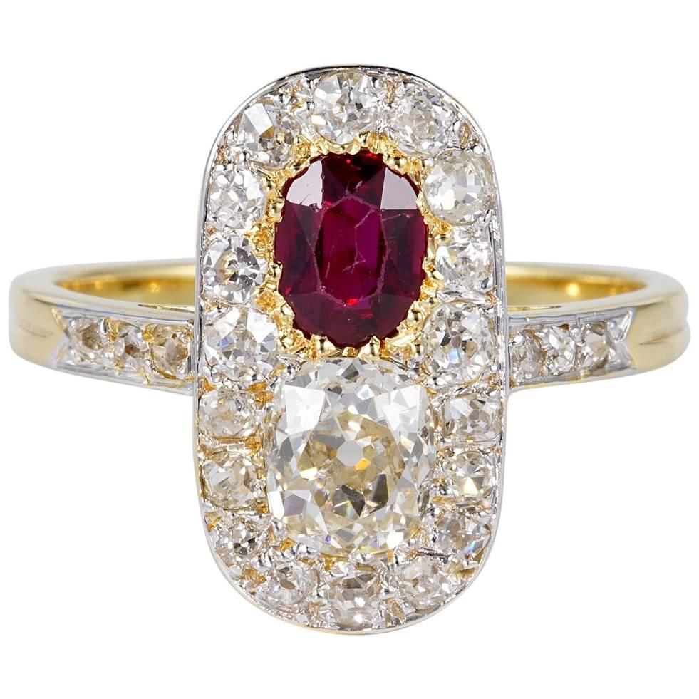 Edwardian Burma No Heat Ruby 2.10 Carat Diamond Ring For Sale