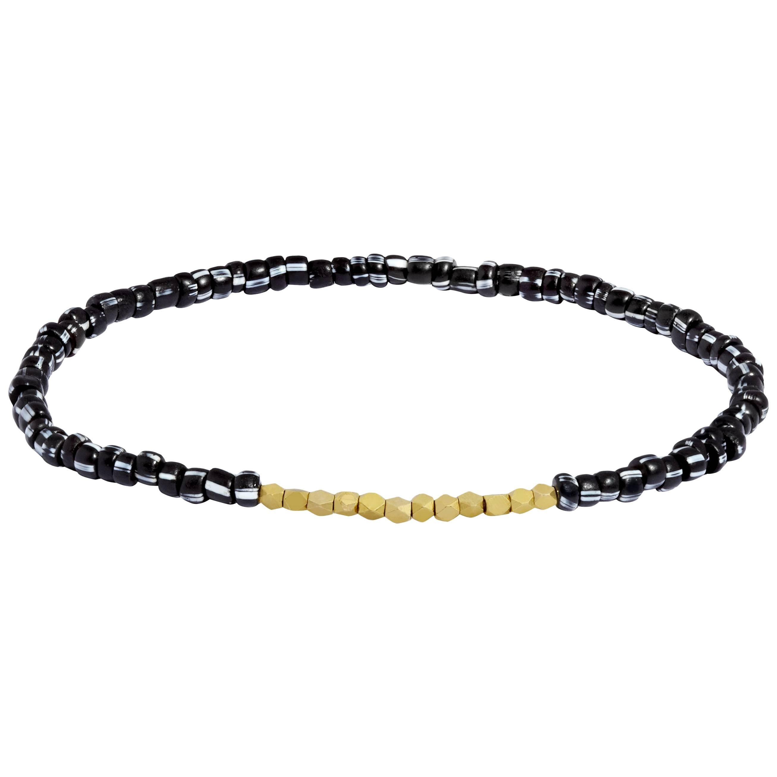 Men's Vintage Black and White Beaded Bracelet with Gold by Allison Bryan