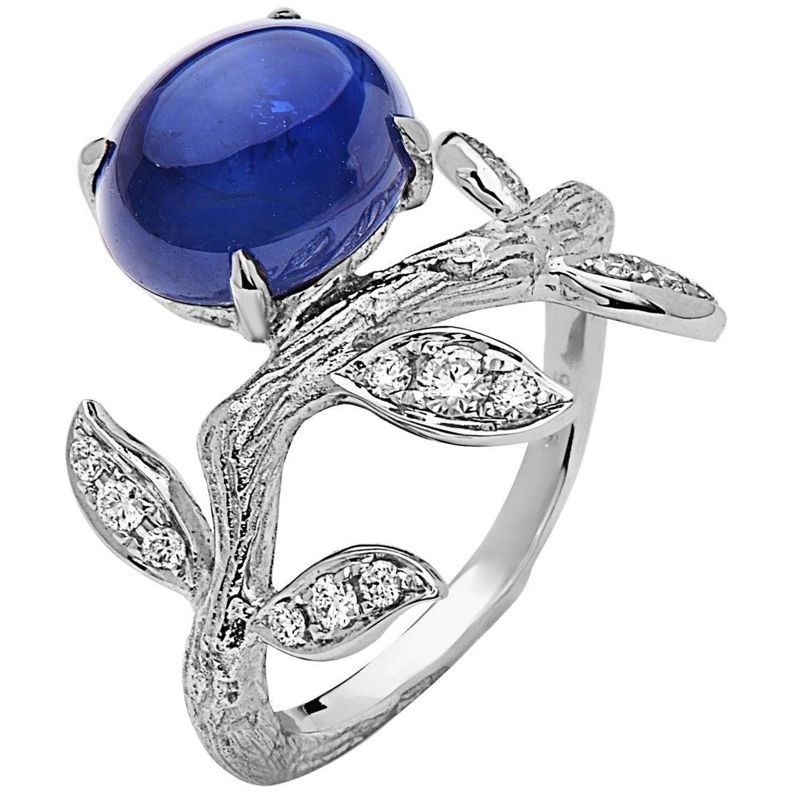 Emilio Jewelry Cabochon Sapphire Diamond Ring