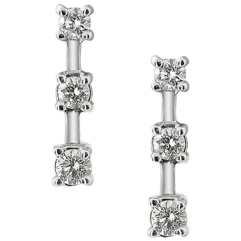 White Gold Triple Diamond Earrings For Sale