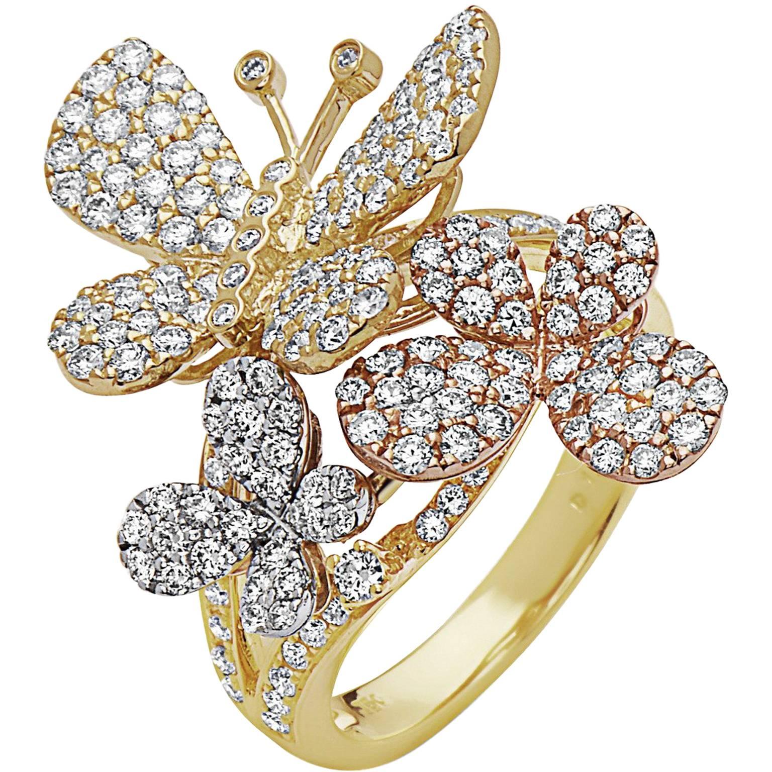 Emilio Jewelry Tricolor Butterfly Diamond Ring