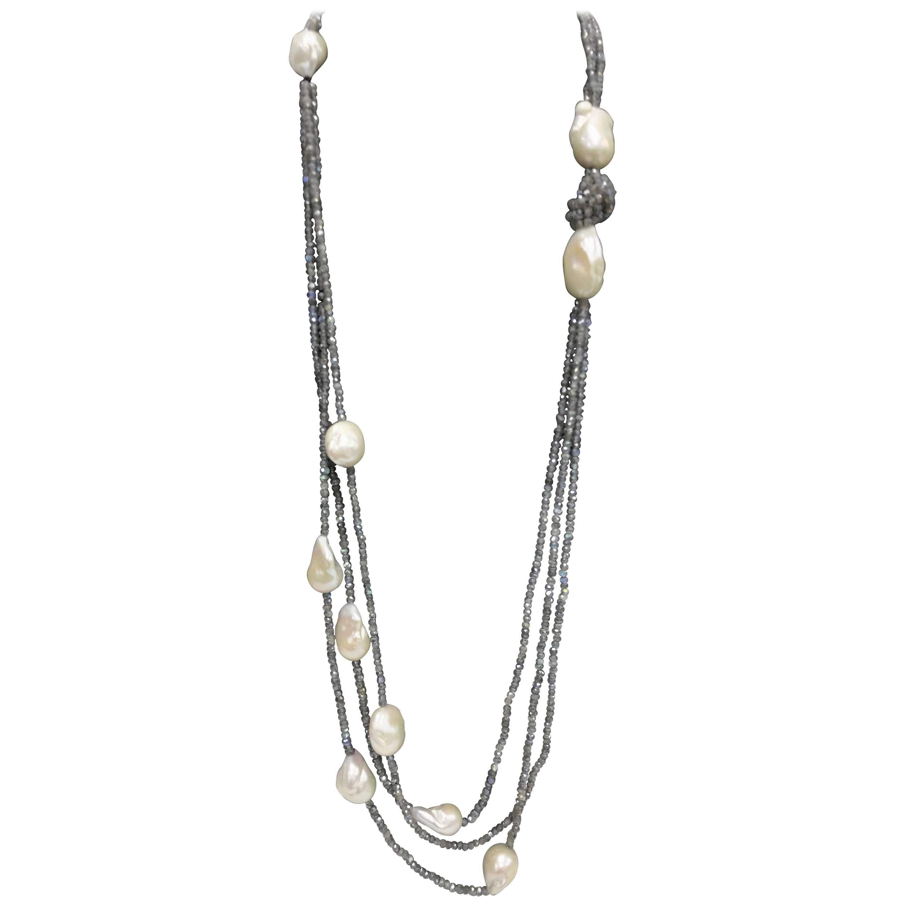 Labradorite and Fresh Water Baroque Necklace For Sale at 1stDibs