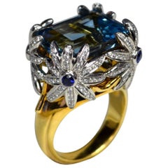 Vintage Tiffany & Co. Schlumberger Aquamarine Diamond Sapphire Cocktail Ring