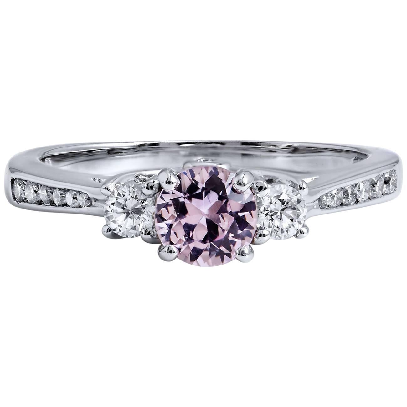 0.55 Carat No-Heat Pink Sapphire and Diamond Three-Stone Ring