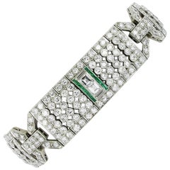 Prächtiges Art-Déco-Armband aus Platin mit Smaragd und Diamanten