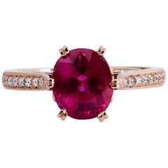 Handmade 2.20 Carat Oval Cut Burma Ruby and Diamond 18 karat Rose Gold Size 5.5