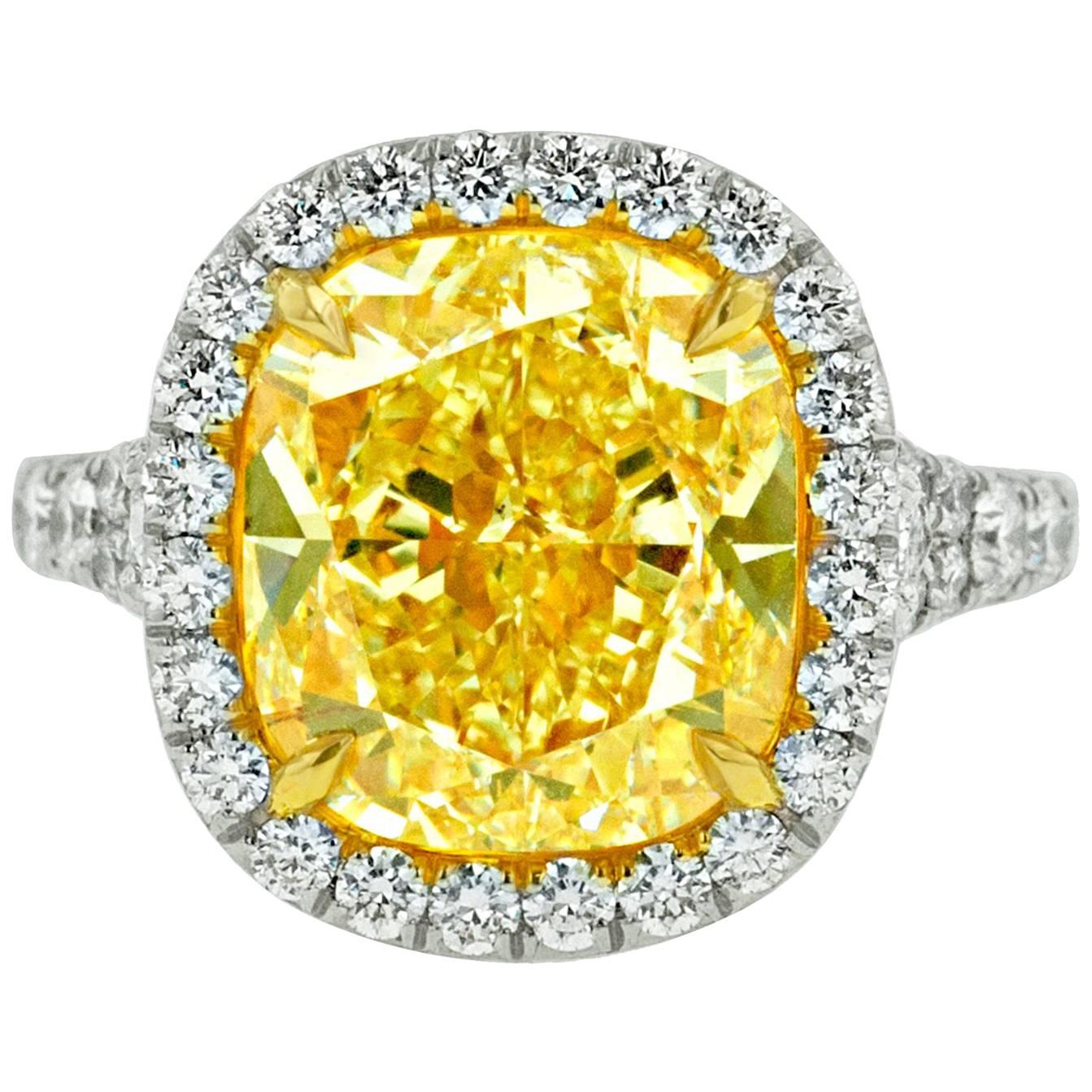 Canary 7.65 Carat Fancy Yellow VS2 Diamond Ring