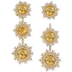 Nadine Aysoy 18 Karat Gold and Yellow Beryl Diamond Long Detachable Earrings