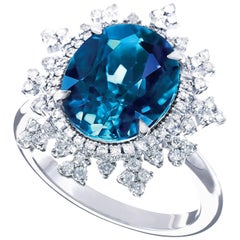 Nadine Aysoy 18 Karat White Gold and Deep Blue Topaz Diamonds Engagement Ring