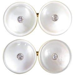 Boutons de manchette vintage en or 14 carats sertis de diamants et de nacre