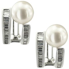 White Gold Pearls and Diamond Earrings