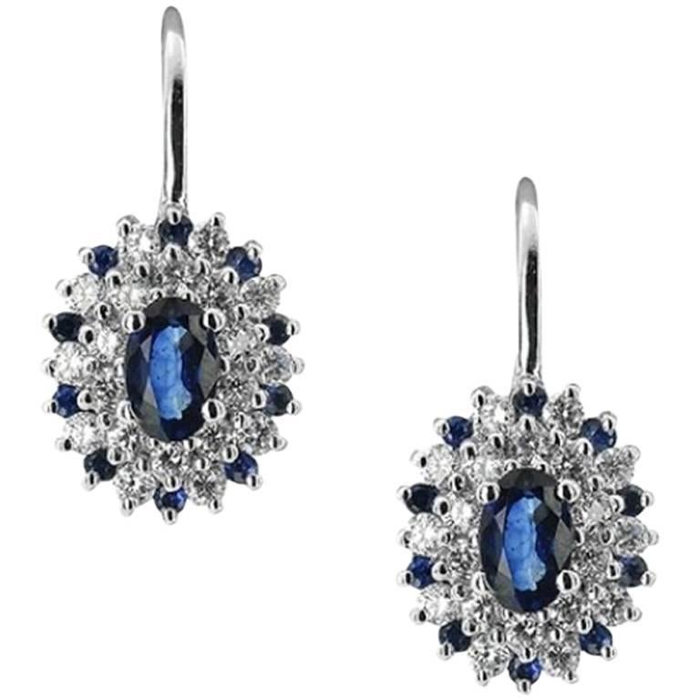 White Gold Sapphire and Diamond Earrings For Sale